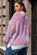 Chestnut striped textured knit loose sweater by Mommas Hive with contrast edge, cozy and stylish for casual wear.