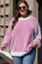Chestnut-colored Mommas Hive striped textured knit loose sweater with contrast edge, featuring a relaxed fit and cozy design.