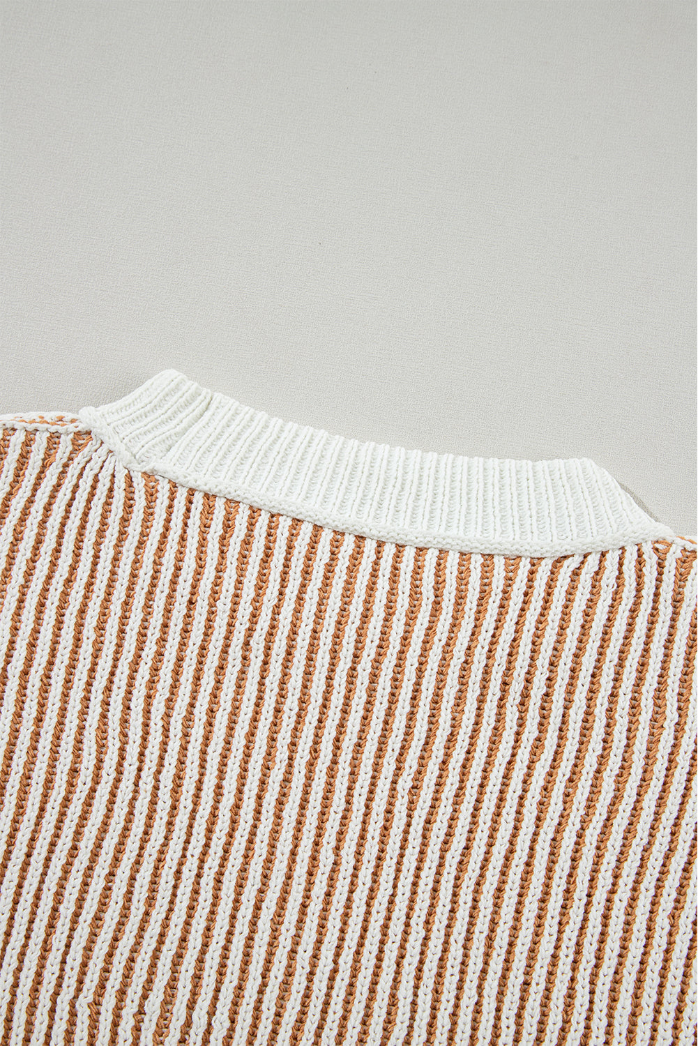 Chestnut striped textured knit loose sweater with contrast edge from Mommas Hive, featuring a relaxed fit and cozy fabric.