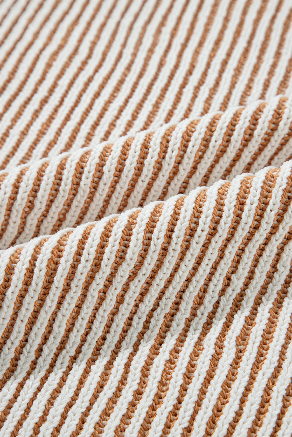 Striped textured knit loose sweater with contrast edge in chestnut color, from Mommas Hive, featuring a relaxed fit and cozy fabric.
