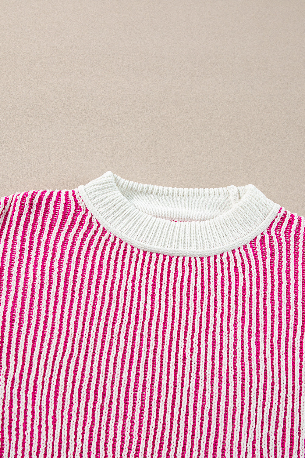 Striped textured knit loose sweater with contrast edge in chestnut color, made by Mommas Hive, featuring a cozy, relaxed fit.