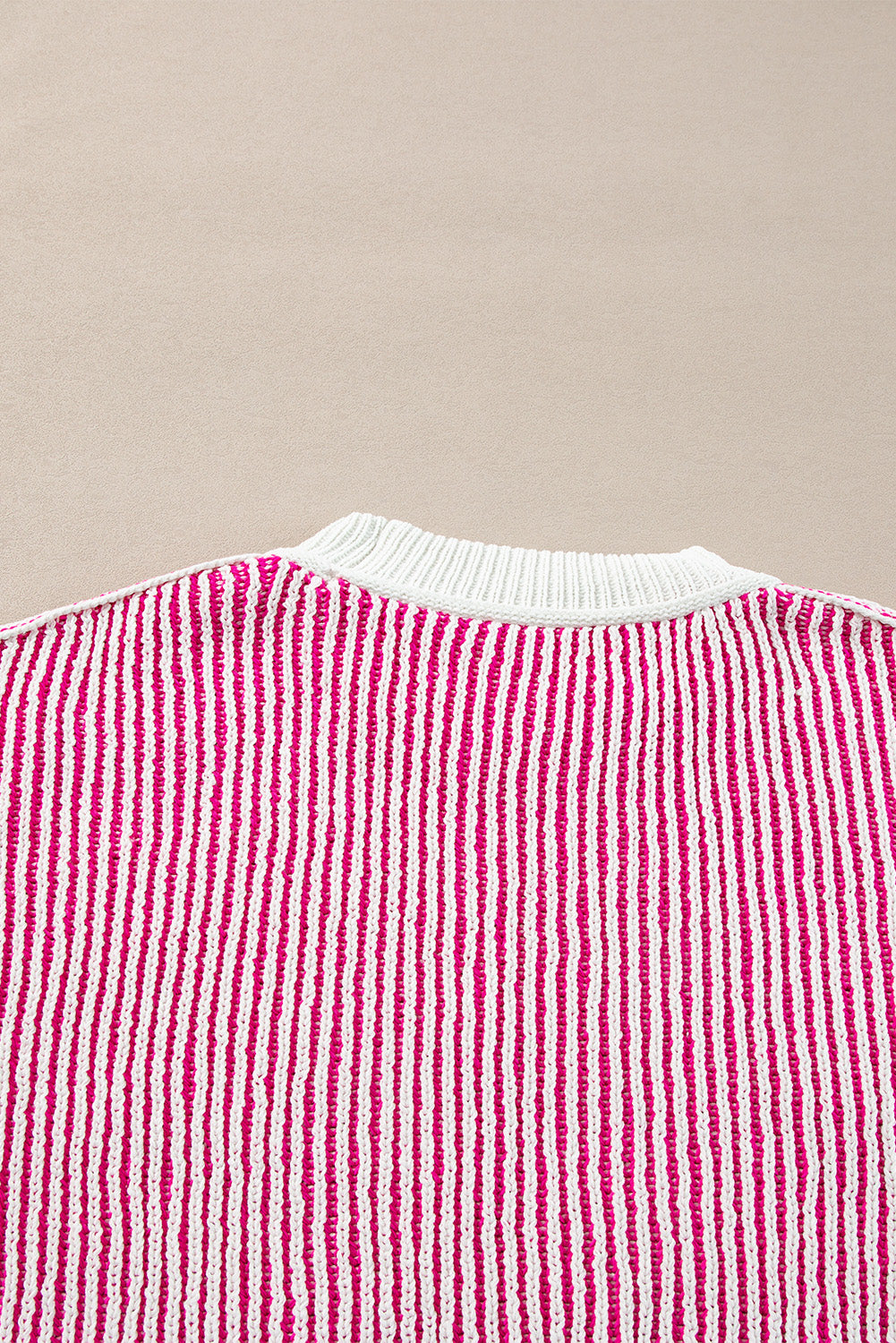 Striped textured knit loose sweater with contrast edge in chestnut color by Mommas Hive, featuring a cozy, relaxed fit.