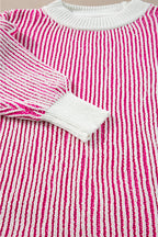 Striped textured knit loose sweater with contrast edge in chestnut color by Mommas Hive, featuring a relaxed fit.