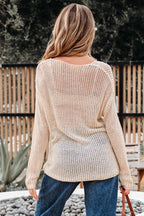 Smoke gray crochet hollow-out jumper top sweater by Mommas Hive, featuring a stylish knit design and relaxed fit.
