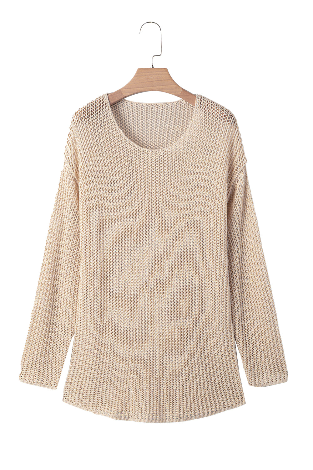 Smoke gray crochet hollow-out jumper top sweater from Mommas Hive, featuring a stylish open-knit design and cozy fit.