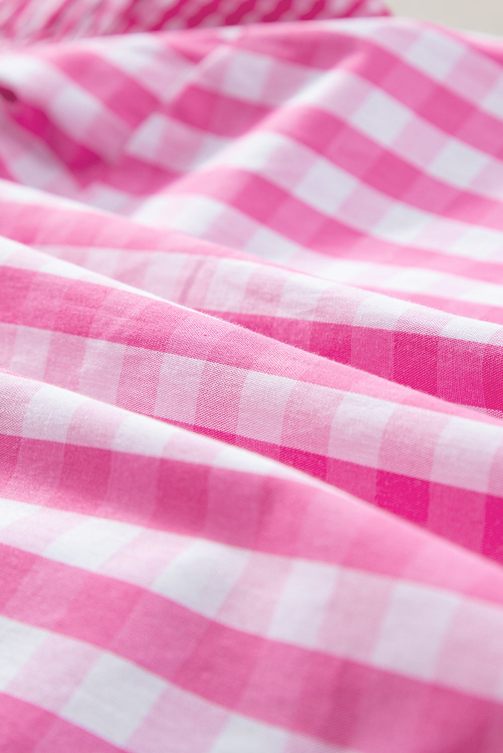 Rose red checkered blouse by Mommas Hive with ruffled sleeves and frilled neckline, made from 100% cotton.