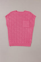 Bright pink lattice textured knit short sleeve sweater from Mommas Hive, featuring a stylish and cozy top for casual wear.