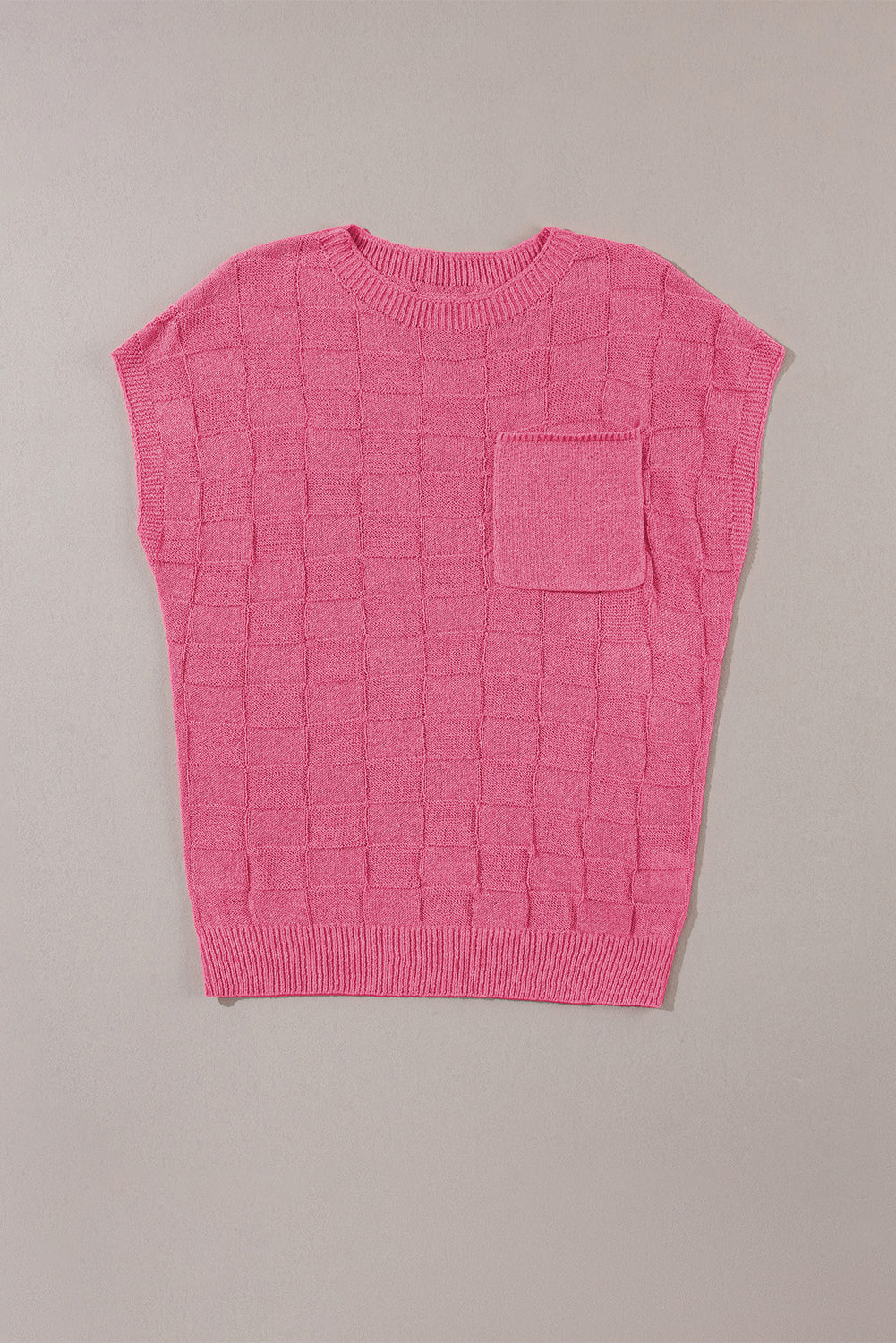 Bright pink lattice textured knit short sleeve sweater from Mommas Hive, featuring a stylish and cozy top for casual wear.