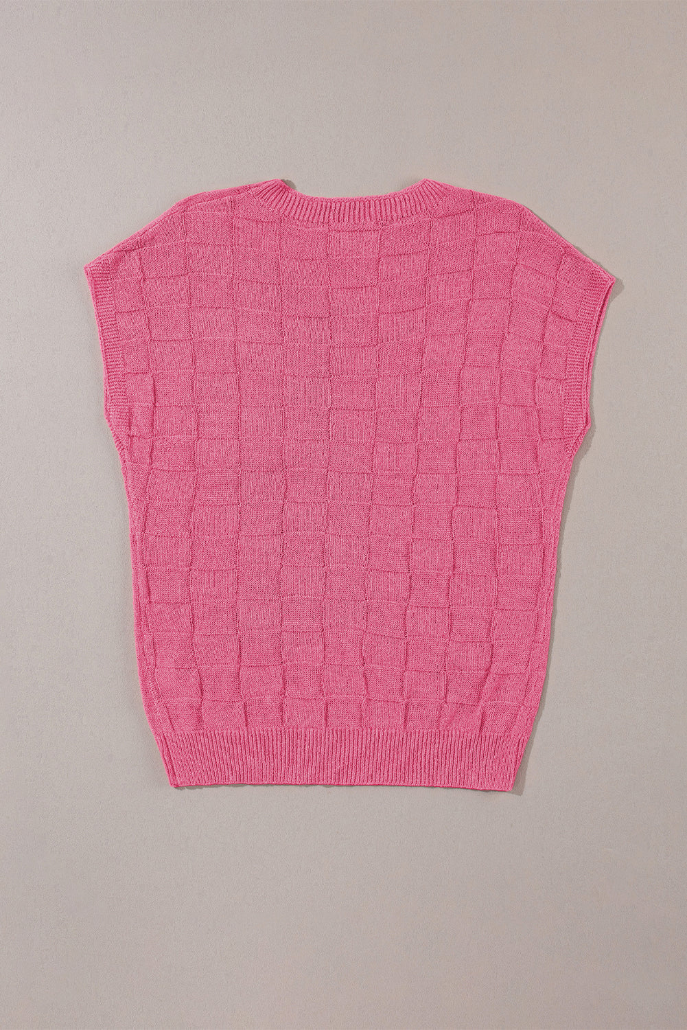 Bright pink lattice textured knit short sleeve sweater by Mommas Hive, featuring a cozy, stylish design ideal for casual wear.