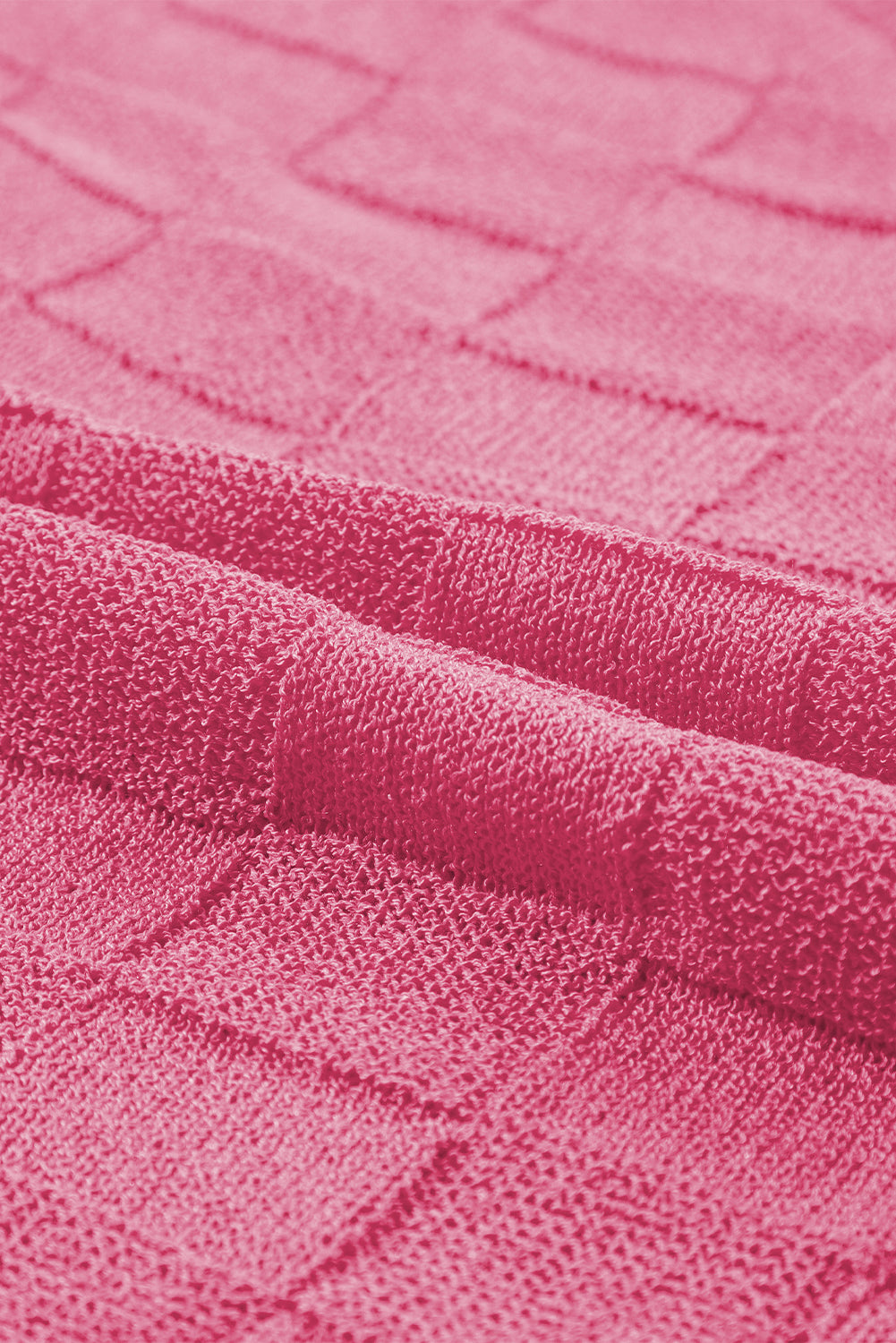 Bright pink lattice textured knit short sleeve sweater from Mommas Hive, featuring a stylish, cozy top design.