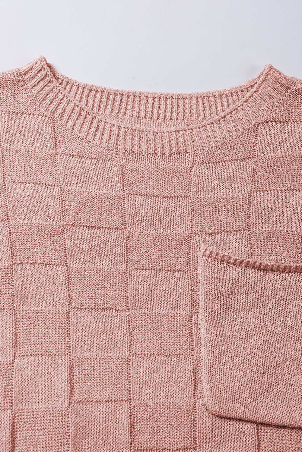 Bright pink lattice textured knit short sleeve sweater from Mommas Hive, showcasing a stylish, cozy knit top for casual wear.