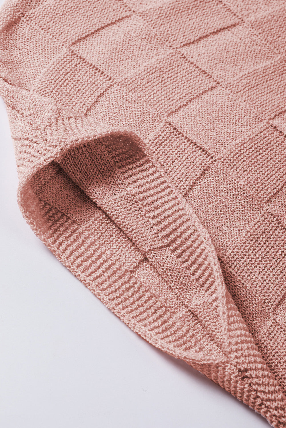 Bright pink lattice textured knit short sleeve sweater by Mommas Hive, featuring a cozy, stylish knit top with short sleeves.