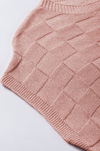 Bright pink lattice textured knit short sleeve sweater by Mommas Hive, featuring a cozy, stylish knit top with short sleeves.