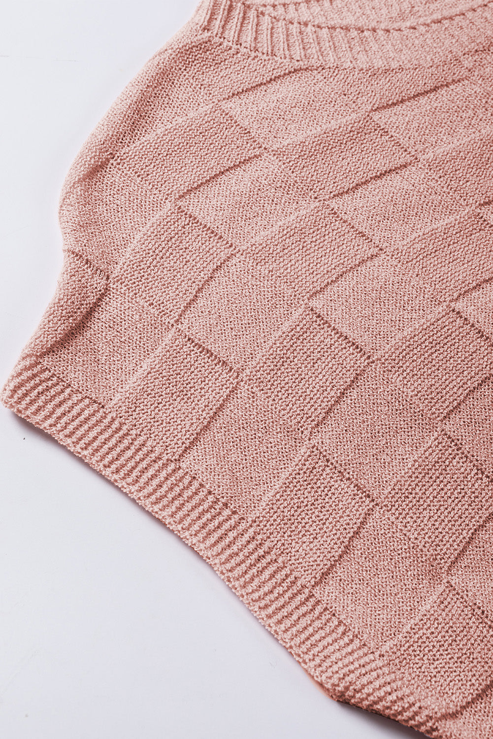 Bright pink lattice textured knit short sleeve sweater by Mommas Hive, featuring a cozy, stylish knit top with short sleeves.