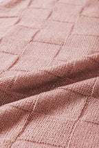 Bright pink lattice textured knit short sleeve sweater from Mommas Hive, showcasing a stylish and cozy top design.