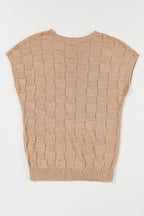 Bright pink lattice textured knit short sleeve sweater by Mommas Hive, showcasing its vibrant color and stylish knit pattern.