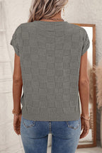 Bright pink lattice textured knit short sleeve sweater by Mommas Hive, showcasing a stylish, cozy tops design with short sleeves.
