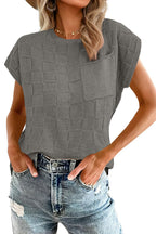 Bright pink lattice textured knit short sleeve sweater from Mommas Hive, showcasing a stylish, cozy top with a vibrant design.