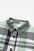 Pink plaid button-up patch pocket shirt from Mommas Hive, casual tops with a classic design and front patch pocket detail.