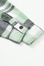 Pink plaid button-up patch pocket shirt from Mommas Hive, casual women’s tops with front patch pocket and classic plaid design.