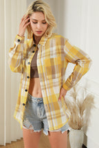 Pink plaid button-up patch pocket shirt from Mommas Hive, featuring a casual tops design with a classic plaid pattern.