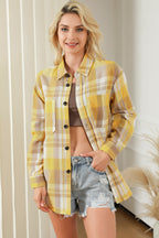 Pink plaid button-up patch pocket shirt from Mommas Hive, casual top with front patch pocket and classic design.