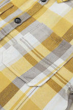 Pink plaid button-up patch pocket shirt from Mommas Hive, casual tops with front patch pocket and classic plaid design.