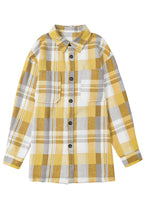 Pink plaid button-up patch pocket shirt from Mommas Hive, casual top with front pocket and classic plaid pattern.
