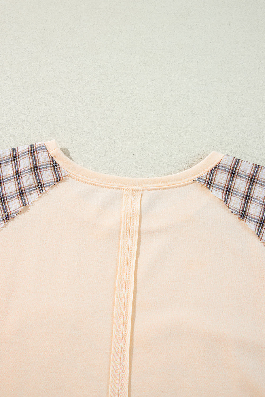 Beige plaid floral peace heart graphic long sleeve top by Mommas Hive, featuring wide fit and soft polyester-cotton-elastane fabric.