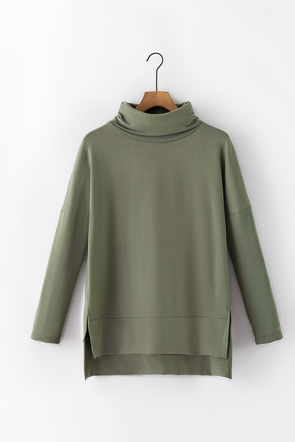 Mommas Hive jungle green long sleeve cowl neck shift tunic top made of polyester, cotton, and elastane, casual women’s fashion.