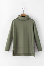 Mommas Hive jungle green long sleeve cowl neck shift tunic top made of polyester, cotton, and elastane, casual women’s fashion.