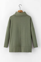 Mommas Hive jungle green cowl neck shift tunic top, long sleeve blouse in polyester, cotton, and elastane, stylish and comfortable.