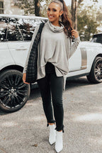 Jungle green Mommas Hive long sleeve cowl neck shift tunic top made of polyester, cotton, and elastane, stylish and comfortable.
