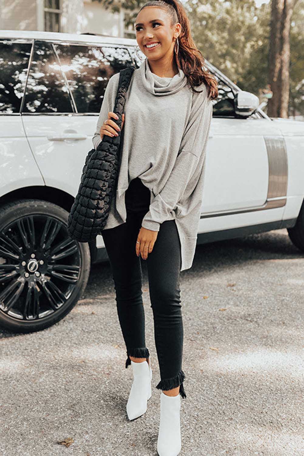 Mommas Hive jungle green long sleeve cowl neck shift tunic top made of polyester, cotton, and elastane, stylish and comfortable.