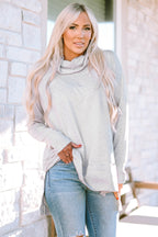 Mommas Hive jungle green cowl neck shift tunic top with long sleeves, made of polyester, cotton, and elastane fabric.
