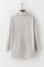 Mommas Hive jungle green cowl neck shift tunic top with long sleeves, polyester, cotton, and elastane blend.