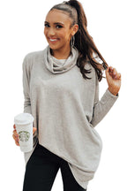 Mommas Hive jungle green cowl neck shift tunic top, long sleeve blouse with polyester, cotton, and elastane blend, casual and stylish.
