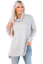 Jungle green Mommas Hive cowl neck shift tunic top with long sleeves, polyester, cotton, and elastane blend, casual stylish fit.