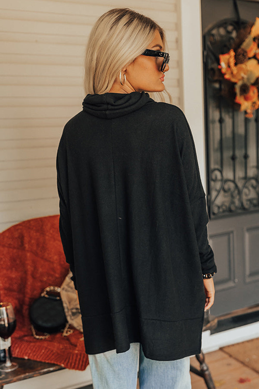 Mommas Hive jungle green cowl neck shift tunic top with long sleeves, polyester cotton blend, stylish and comfortable for casual wear.