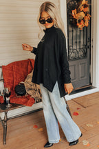 Jungle green Mommas Hive long sleeve cowl neck shift tunic top made of polyester, cotton, and elastane fabric.
