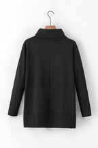 Jungle green Mommas Hive long sleeve cowl neck shift tunic top with polyester, cotton, and elastane fabric.
