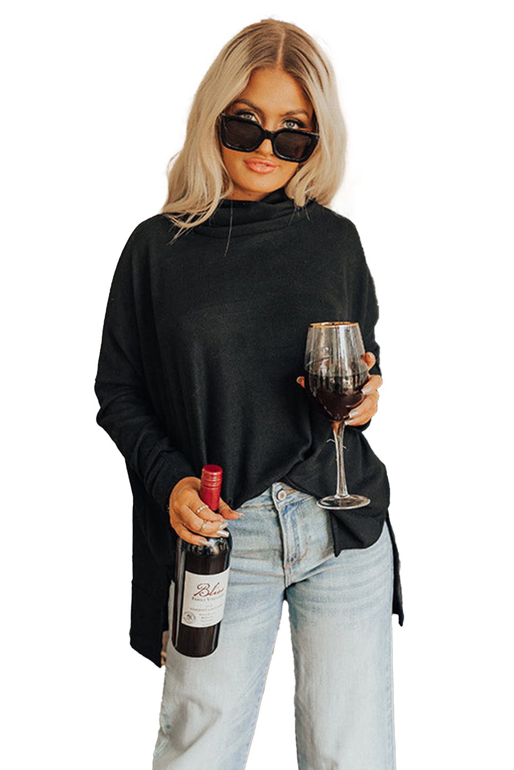 Jungle green Mommas Hive long sleeve cowl neck shift tunic top made of polyester, cotton, and elastane, with a relaxed fit.