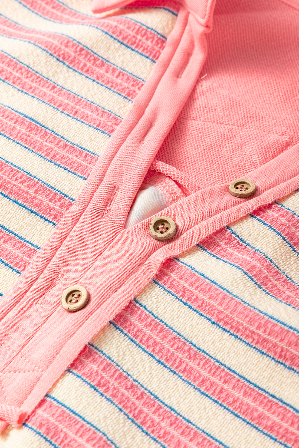Red Stripe Mommas Hive long sleeve V-neck collared top with button details and drop shoulder design, made of polyester and elastane.