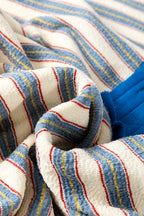 Red stripe long sleeve top by Mommas Hive with V-neck, collared, buttoned, drop shoulder design, made of polyester and elastane.
