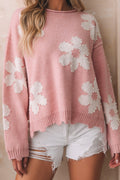 Multicolour pearl beaded floral drop shoulder sweater from Mommas Hive, featuring vibrant floral design and cozy knit fabric.