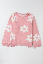 Multicolour pearl beaded floral drop shoulder sweater by Mommas Hive, featuring vibrant flower patterns and cozy knit fabric.