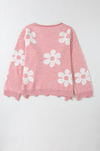 Multicolour pearl beaded floral drop shoulder sweater by Mommas Hive, featuring vibrant floral embroidery on a cozy acrylic blend top.