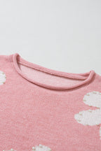 Multicolour pearl beaded floral drop shoulder sweater by Mommas Hive, featuring vibrant floral design and cozy knit fabric.