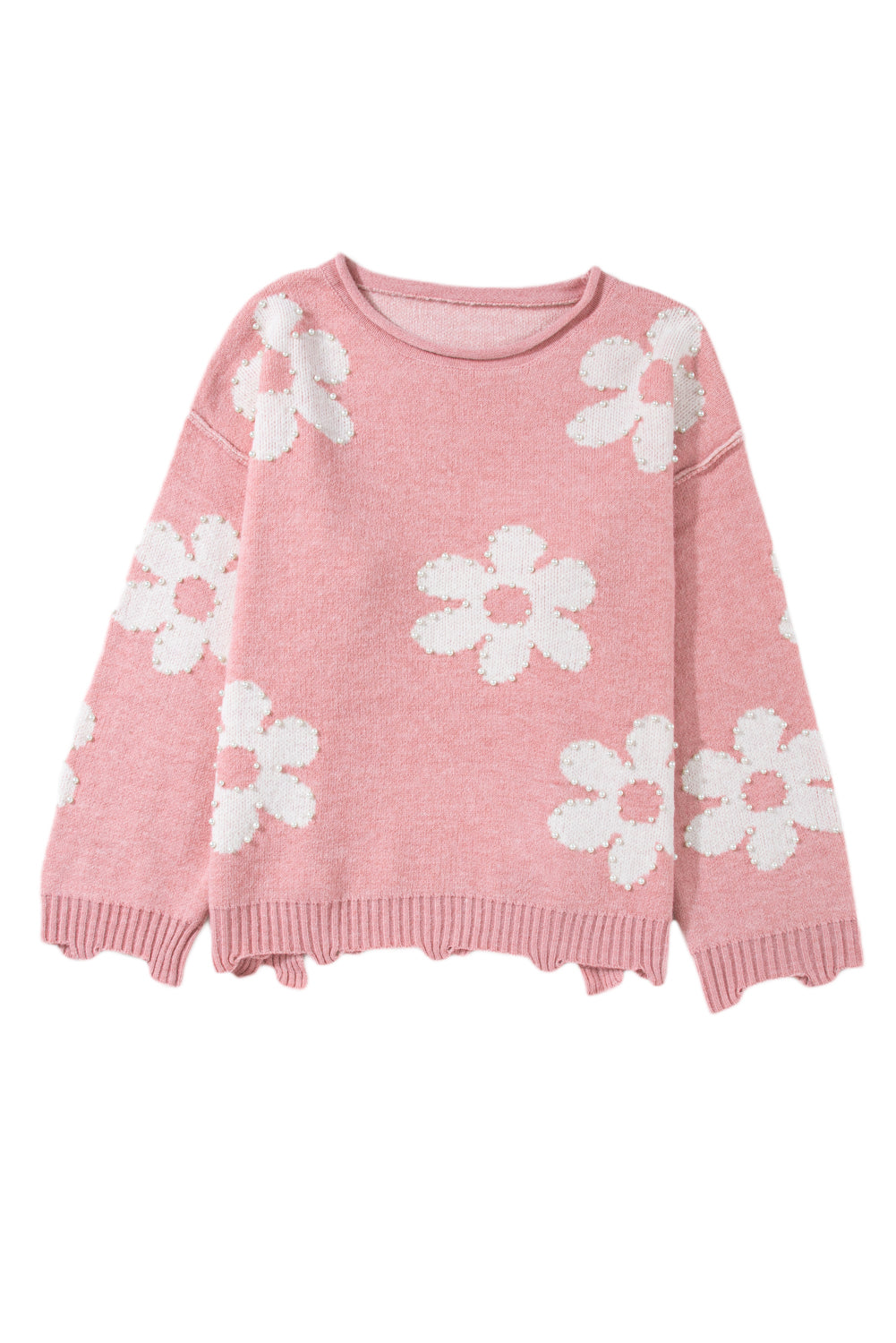 Multicolour pearl beaded floral drop shoulder sweater by Mommas Hive, featuring a vibrant mixed-color design and cozy knit fabric.