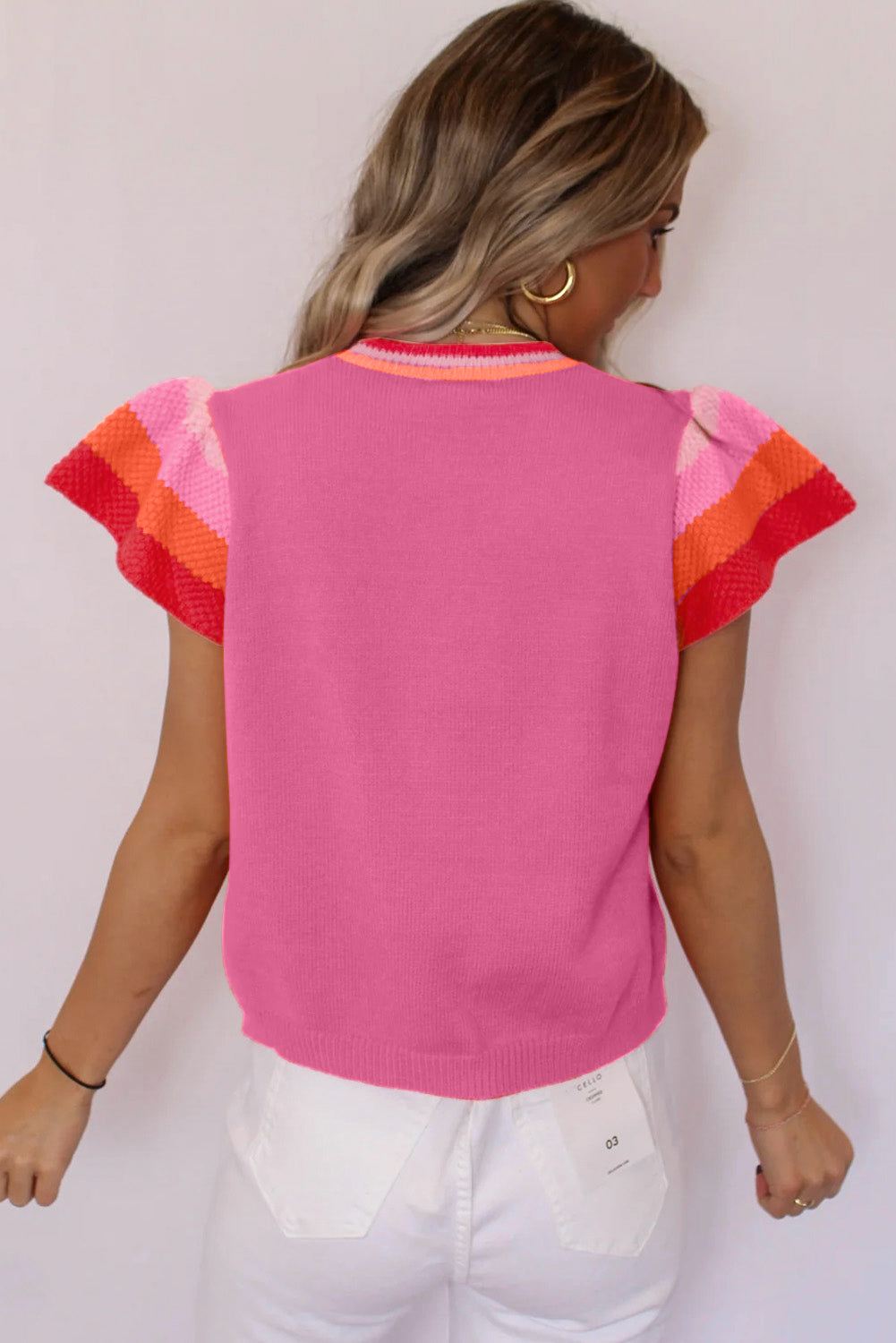 Turquoise contrast flutter sleeves knitted sweater t-shirt by Mommas Hive, short sleeve top with soft viscose blend fabric.
